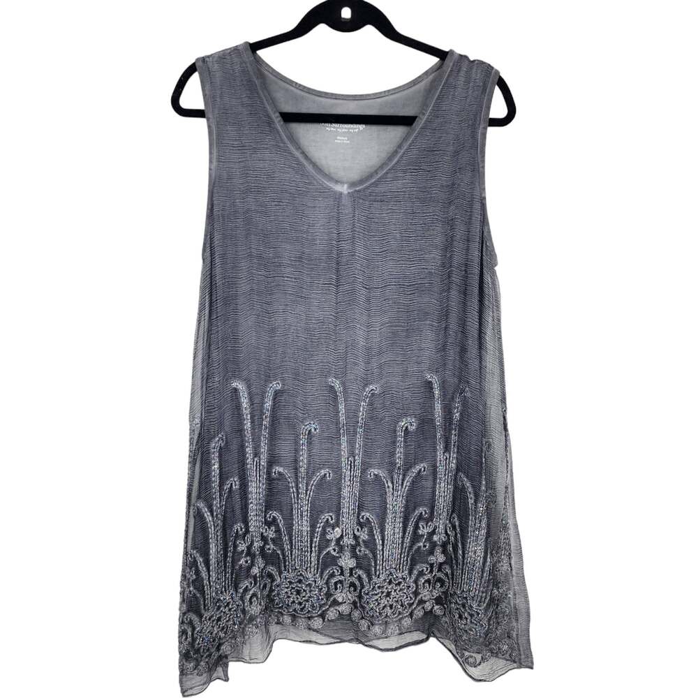 Soft Surroundings Silk Romance Sequin Soutache Shoreline Tunic Top Size Medium